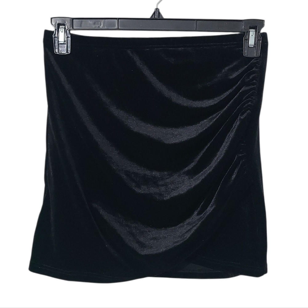 Black Velvet Ruched Pencil Bodycon Skirt NWT